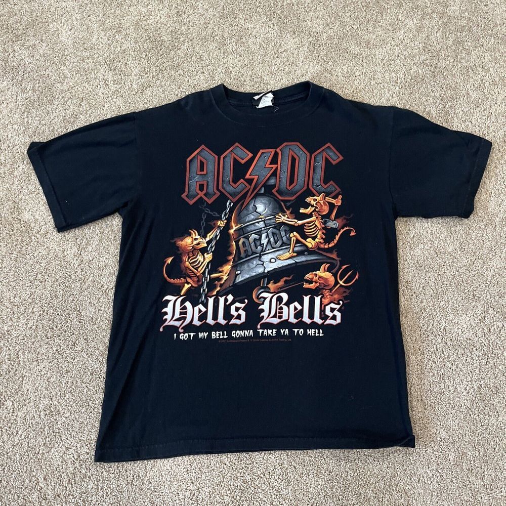 Liquid Blue‎ AC/DC Hell's Bell  T-Shirt Men's M Rock Band Tee Black Neon Cotton